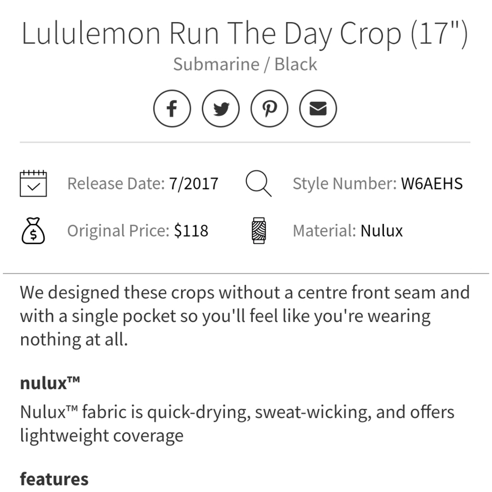 Lululemon run the day crop submarine black 8 pants - Picture 9 of 16
